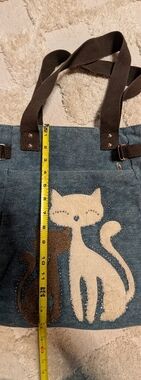 Blue Canvas Cat Applique Tote Bag